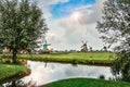 Traditional Dutch old wooden windmill in Zaanse Schans Royalty Free Stock Photo