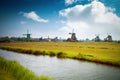 Traditional Dutch old wooden windmill in Zaanse Schans Royalty Free Stock Photo