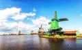 Traditional Dutch old wooden Windmills in Zaanse Schans - museum Royalty Free Stock Photo