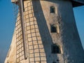 Traditional dutch windmill with blue sky on background. Old european style. Royalty Free Stock Photo