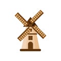 Traditional dutch windmill flat design vector illustration. Traditional dutch farm buildings for grinding wheat grains to flour.