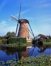 Traditional Dutch windmill, Kinderdijk, Holland. Royalty Free Stock Photo