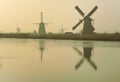 Traditional Dutch windmills at dawn Royalty Free Stock Photo