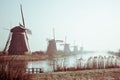 Traditional Dutch windmills at dawn Royalty Free Stock Photo