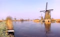 Traditional Dutch windmills in winter in Netherlands Royalty Free Stock Photo