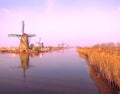 Traditional Dutch windmills in winter in Netherlands Royalty Free Stock Photo