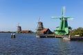 Traditional Dutch windmills in Zaanse Schans, Amsterdam, Netherlands