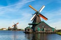 Traditional Dutch wooden windmill in Zaanse Schans, Netherlands Royalty Free Stock Photo