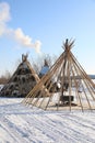 Traditional dwellings of reindeer herders in winter in the north of Siberia