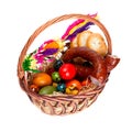 Traditional Easter basket with food