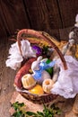 Traditional Easter basket with food Royalty Free Stock Photo
