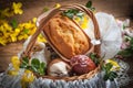 Traditional Easter basket with food. Royalty Free Stock Photo