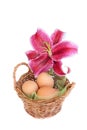 Traditional easter basket with lily flower