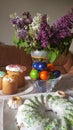 Traditional Easter bread or cake with white glaze and multicolored rainbow sprinkle.