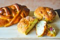 Folar de Ovos. Folar de Carnes. Typical Portuguese breads for Easter.