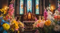 A traditional Easter church service with a choir singing hymns