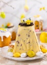 Traditional Easter Cottage Cheese Dessert for Orthodox Easter..Festive table with Easter treats and decoration Royalty Free Stock Photo