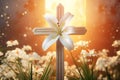 Traditional Easter cross with lilies and a