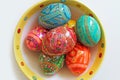 Traditional Easter decoration - colored eggs. Royalty Free Stock Photo