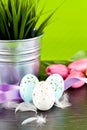 Traditional easter egg decoration with tulips and ribbo Royalty Free Stock Photo