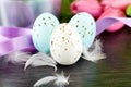 Traditional easter egg decoration with tulips and ribbo Royalty Free Stock Photo