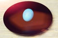 Traditional easter eggs painted in blue color on black plate Royalty Free Stock Photo