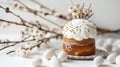 Traditional Easter Kulich with Icing and Willow Branches, Symbolic of Russian Pascha.