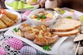 Traditional easter sausage with onion and white borscht Royalty Free Stock Photo