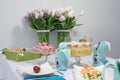 The traditional easter table with the tulips Royalty Free Stock Photo
