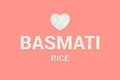 Traditional Eastern Basmati rice texture text. Vegan, Vegetarian Super food and detox food.