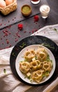 traditional Eastern dish manti or manty with beef in a dark Royalty Free Stock Photo