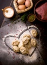 traditional Eastern dish manti or manty with beef in a dark Royalty Free Stock Photo