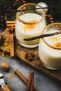 Traditional Eggnog with Cinamon. Festive Christmas Food and Drink