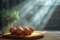 traditional eggs in kitchen ambient light