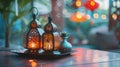 Traditional Eid decorations with lanterns Royalty Free Stock Photo
