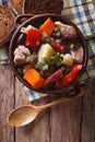 Traditional eintopf soup in the pot close up. Vertical top view Royalty Free Stock Photo