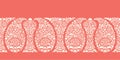 Traditional Elaborate Coral Paisley Vector Seamless Horizontal Border Pattern. Elegant classic background.
