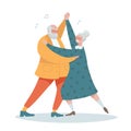 Traditional elderly couple dancing to music together. Smiling senior man and woman dance, active old grandfather and Royalty Free Stock Photo