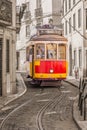 Traditional electric street car in Lisbon