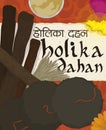 Ritual Elements to Perform the Holika Dahan, Vector Illustration