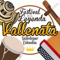 Traditional Elements to Celebrate the Colombian Vallenato Legend Festival, Vector Illustration