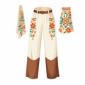 Traditional Embroidered Pants And Scarf: Colorful Cartoon Style With Realistic Details