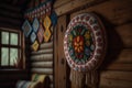 traditional embroidered ukrainian vyshyvanka on door Generative AI