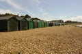 Traditional English family Beach Huts at the pebble beach at Titchfield in Hampshire in the South of England Royalty Free Stock Photo