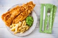 Traditional english food - Fish and chips with mushy peas