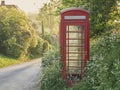 A traditional English red phone box on a country lane Royalty Free Stock Photo