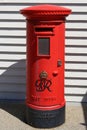 Letter box, red mail box, traditional round British post box in Stanley, Falkland Islands