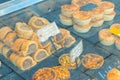 Traditional English sausage rolls and pies on display Royalty Free Stock Photo