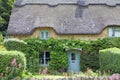 Old thatched roof cottage with colourful flowering garden Royalty Free Stock Photo