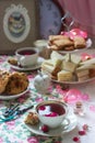 Traditional English tea party in a fabulous decoration. Rustic style. Royalty Free Stock Photo